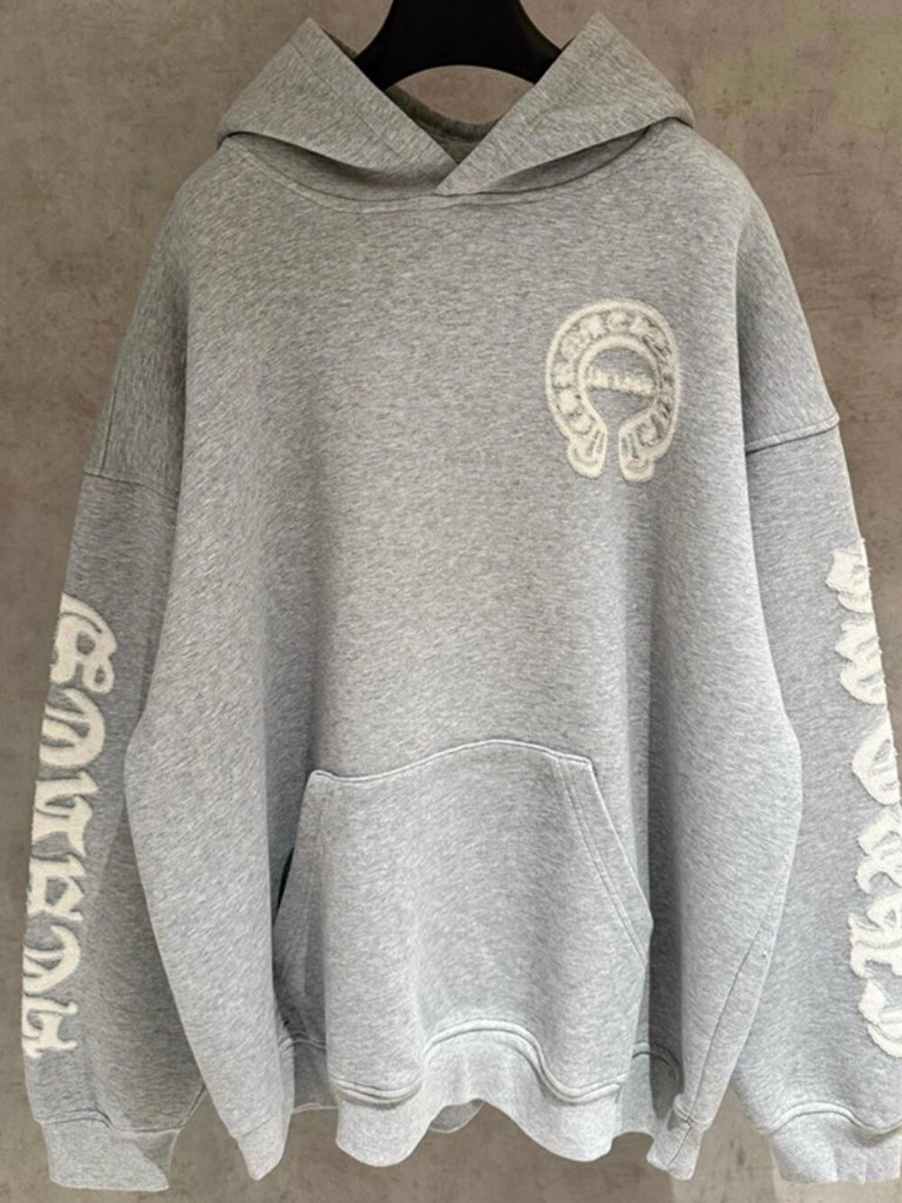 Chrome Hearts Embroidered Pattern Gray Hooded Sweatshirt Size XL